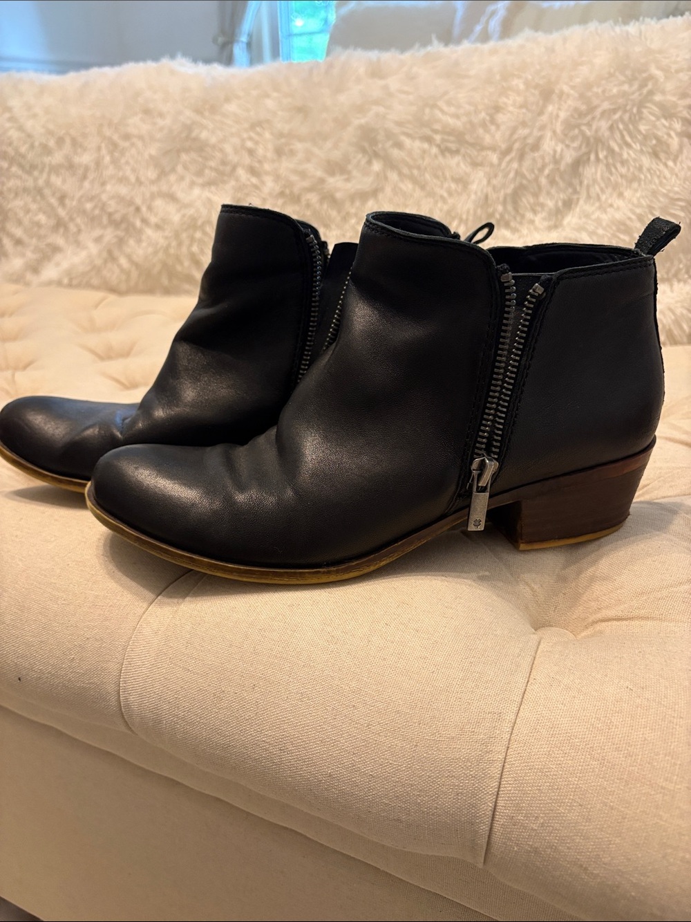 Lucky Brand Black Leather Ankle Booties with Side Zipper